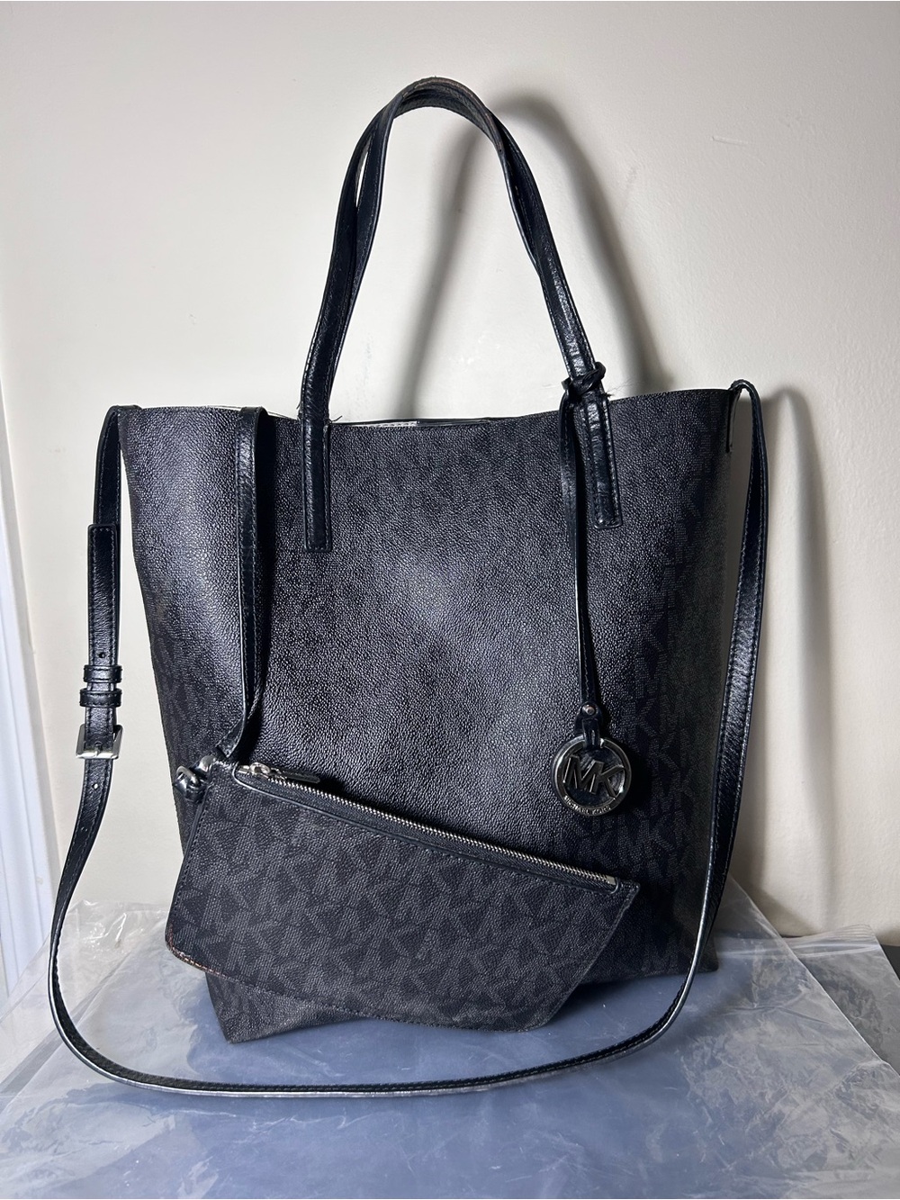 Michael Kors Black MK Logo Tote with Wristlet